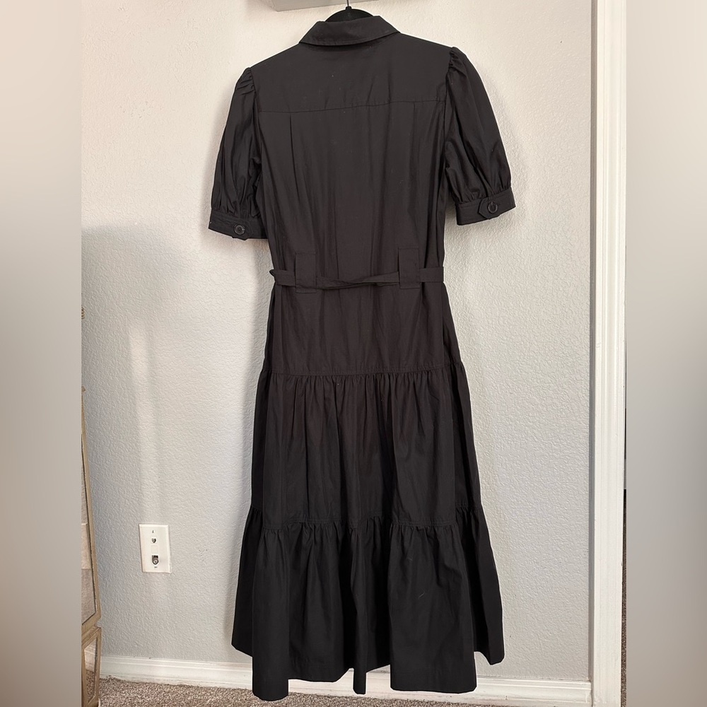 DEREK LAM 10 CROSBY | Buffy Black Short Sleeve Cotton Utility Midi Dress - Picture 6 of 7